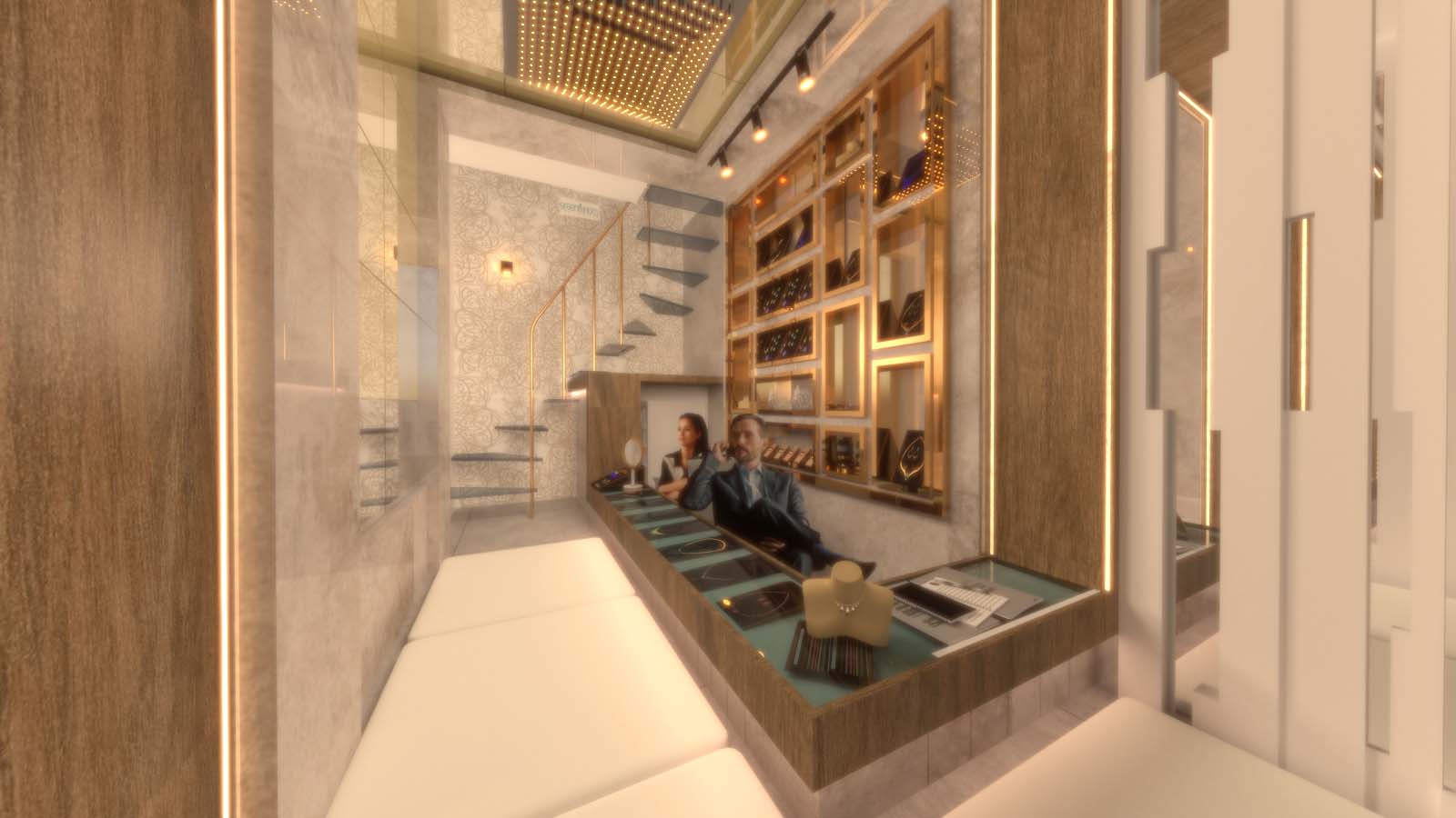Modern Compact Jewellery Shop With Display Cabinet